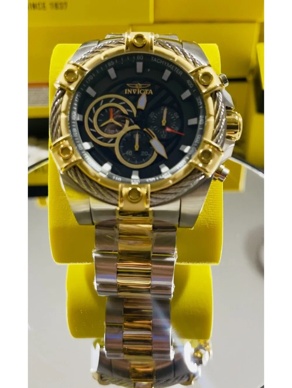 Invicta Bolt Ace Men's Watch Quartz Chronograph Gold Silver Black Steel 49748 ‼️